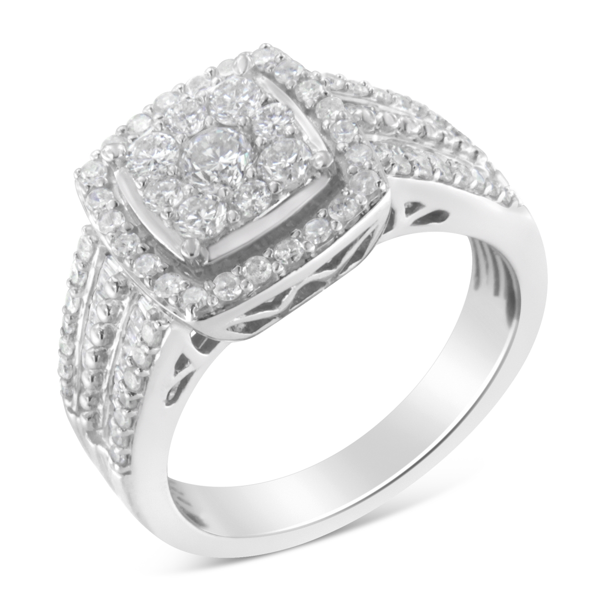 015550R700 10K White Gold Diamond Cluster Ring, 1 CTTW - H-I Color - I1-I2 Clarity - Size 7