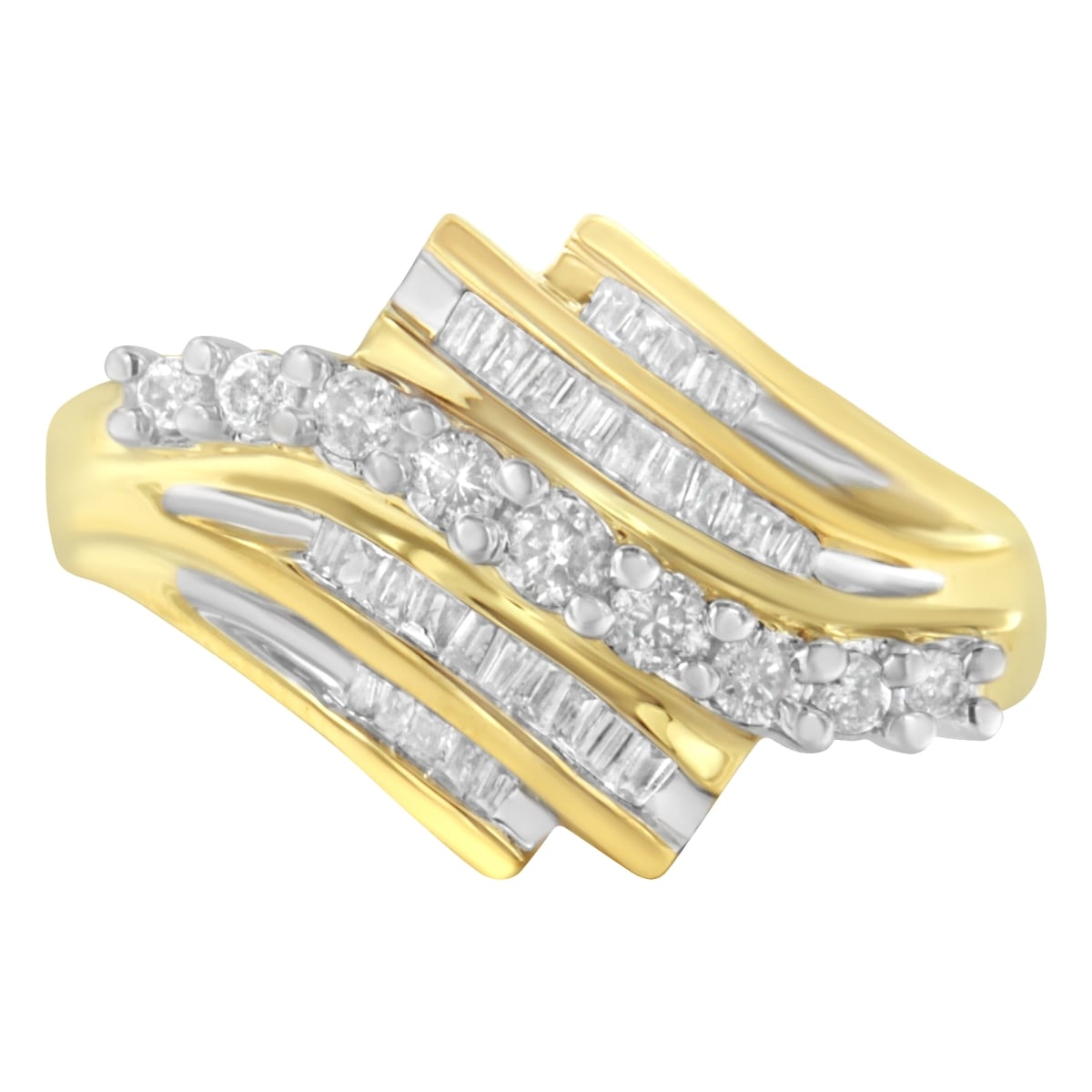 10K Yellow Gold Round & Baguette Diamond-Cut Ring, 0.50 CTTW - I-J Color - I1-I2 Clarity - Size 7