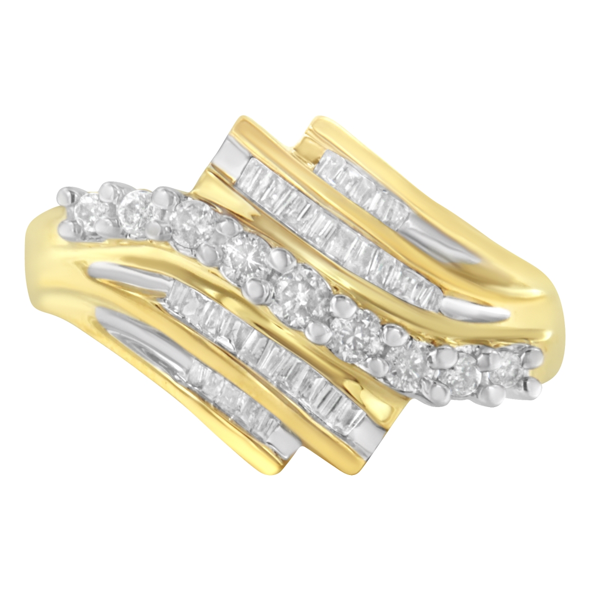 10K Yellow Gold Round & Baguette Diamond-Cut Ring, 0.50 CTTW - I-J Color - I1-I2 Clarity - Size 7.25