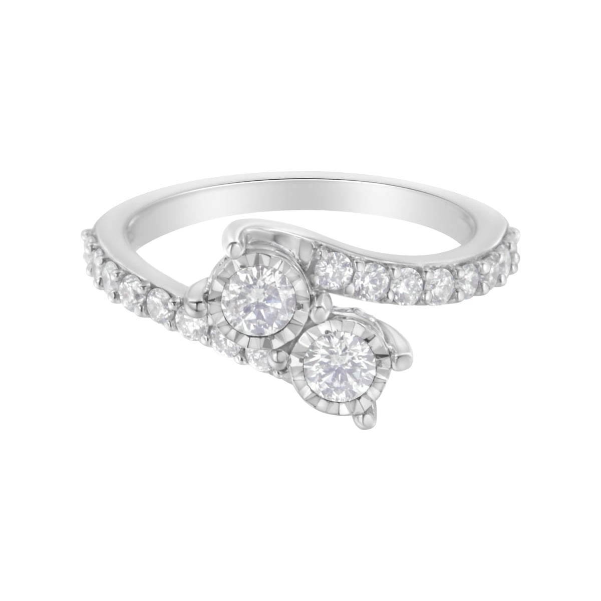 015616R650 10K White Gold Two-Stone Miracle-Set Diamond Bypass Ring, 1 CTTW - H-I Color - I1-I2 Clarity - Size 6.50
