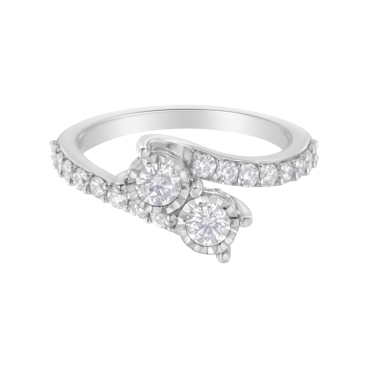 015618R750 10K White Gold Two-Stone Miracle-Set Diamond Bypass Ring, 1 CTTW - H-I Color - I1-I2 Clarity - Size 7.50
