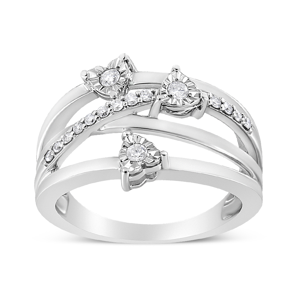 Picture of Infinite Jewels 016562R900 White .925 Sterling Silver 0.22 CTTW Miracle-Set Diamond Heart Cross-Over Bypass Ring&#44; I-J Color - I2-I3 Clarity - Size 9
