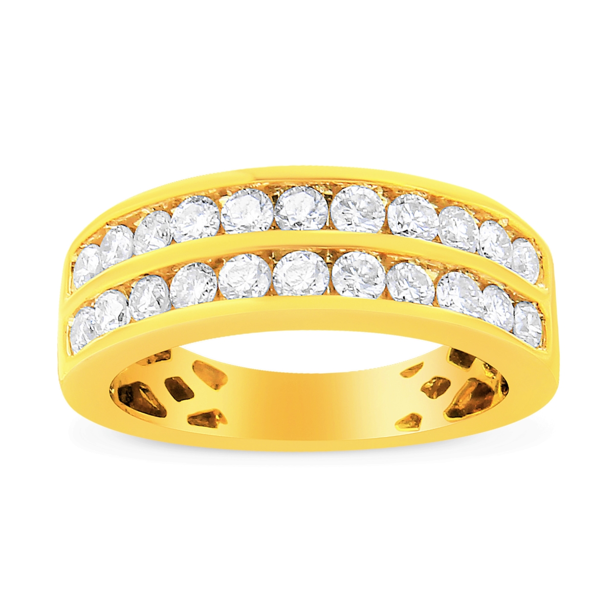 016597R700 10K Yellow Gold Two-Row Diamond Band Ring, 1 CTTW - J-K Color - I1-I2 Clarity - Size 7