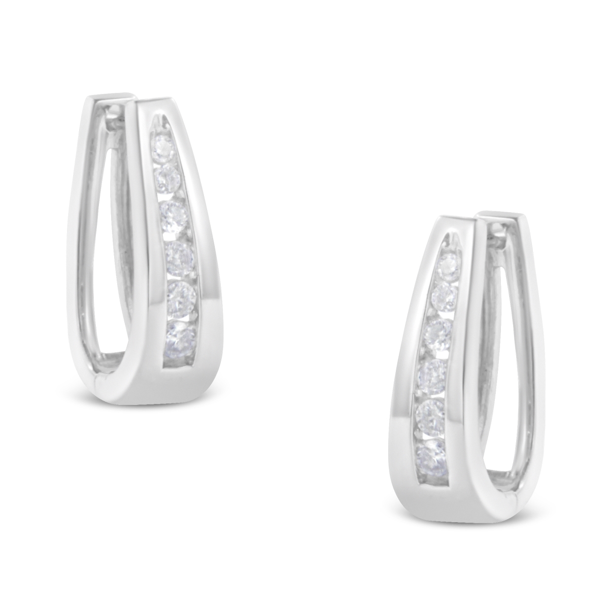 016884E4DM 14K White Gold 0.25 CTTW Channel-Set Brilliant Round-Cut Diamond Hoop Earrings, I-J Color - I2-I3 Clarity