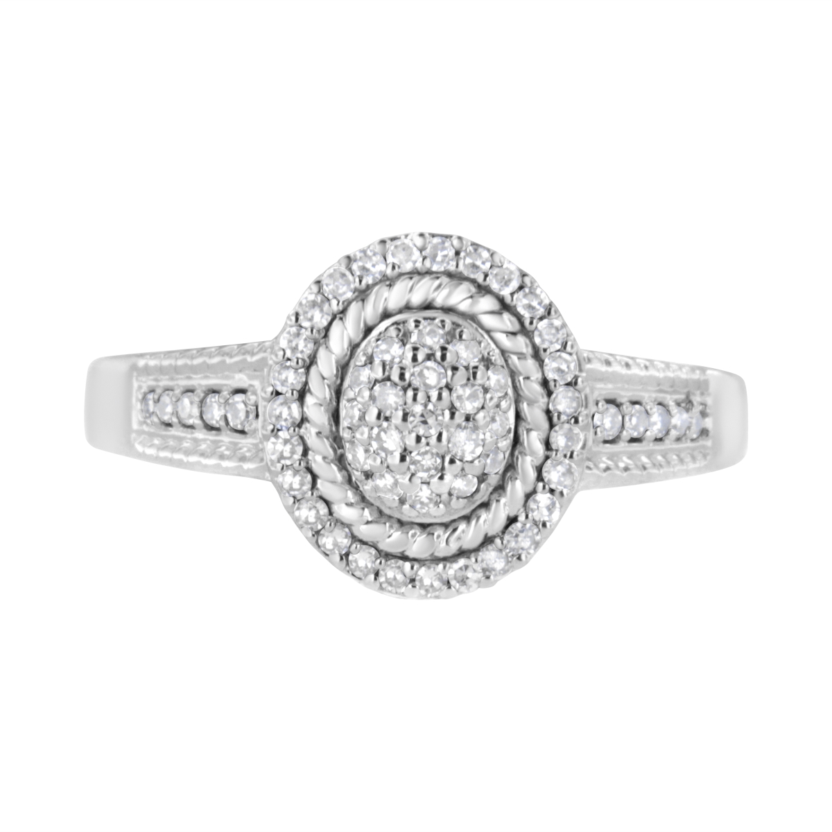 016934R700 White .925 Sterling Silver 0.33 CTTW Pave Set Round-Cut Diamond Braided Halo Cocktail Ring, I-J Color - I2-I3 Clarity - Size 7
