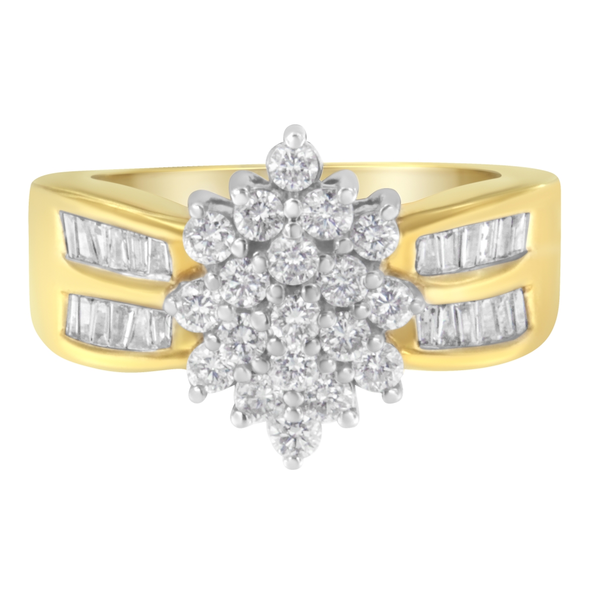 10K Yellow Gold 1.0 CTTW Marquise Composite Diamond Cluster Cocktail Ring, H-I Color - SI2-I1 Clarity - Size 7