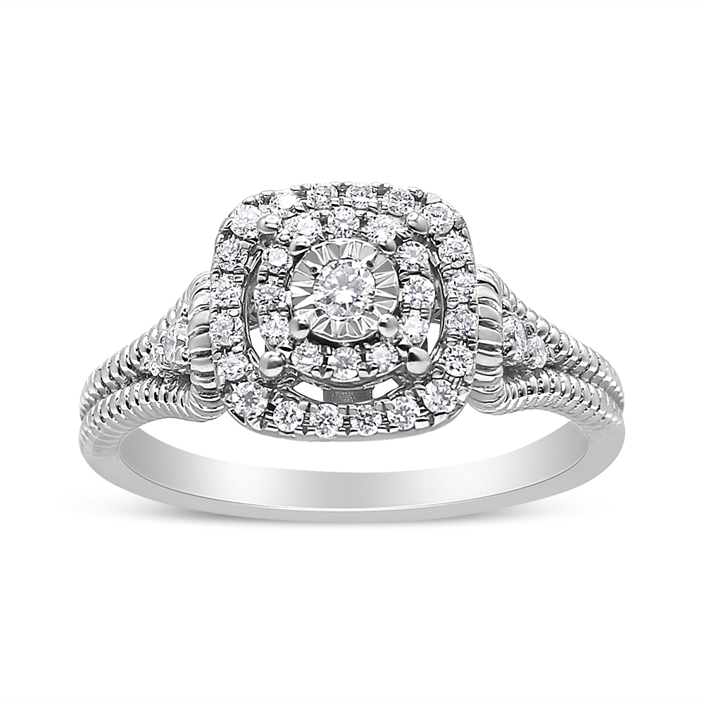 016944R600 White .925 Sterling Silver 0.33 CTTW Miracle Set Round-Cut Diamond Cocktail Ring, H-I Color - I1-I2 Clarity- Size 6