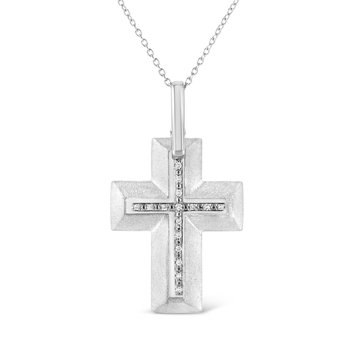 018405NASH White .925 Sterling Silver Prong-Set Diamond Accent Bold Cross 18 in. Pendant Necklace, I-J Color - I1-I2 Clarity