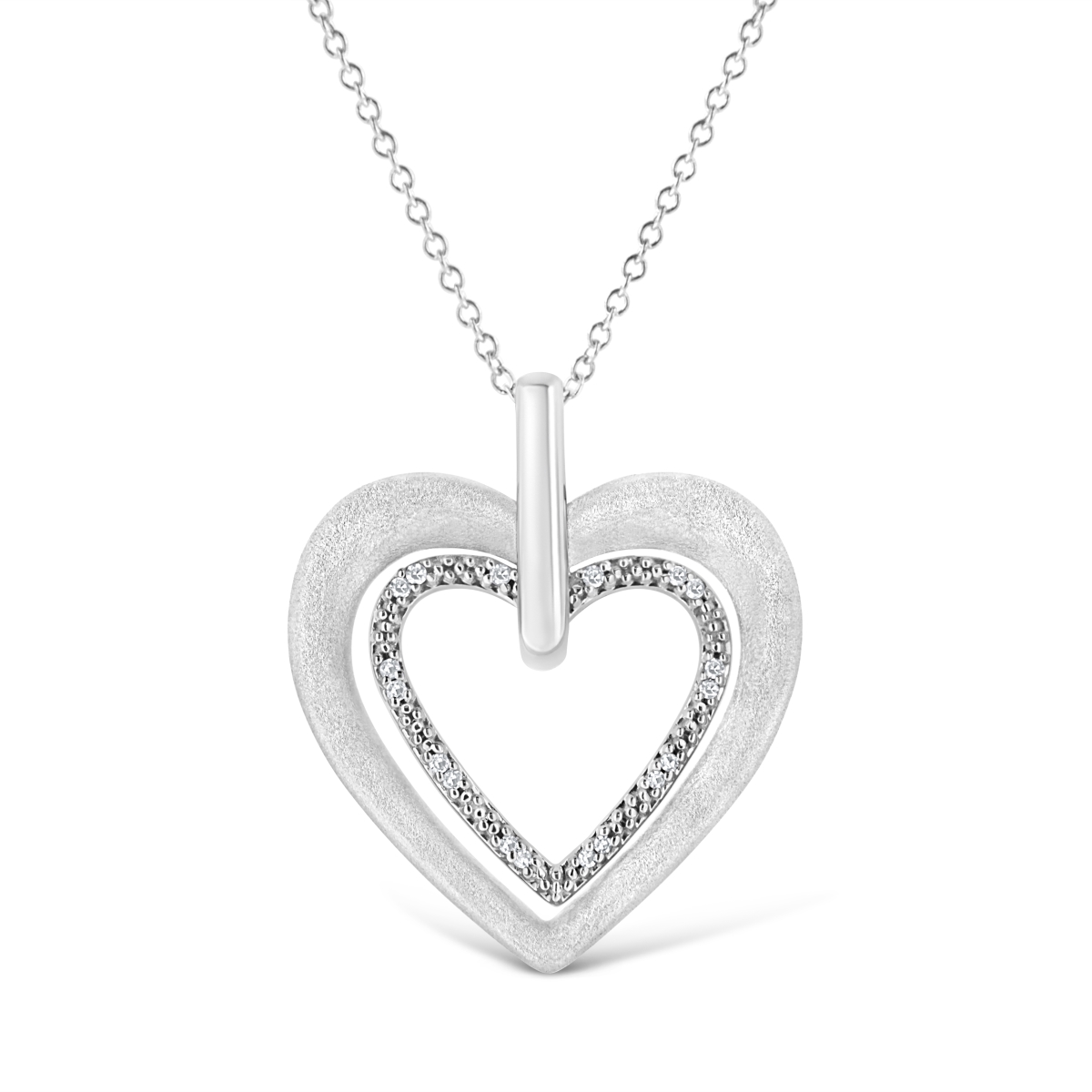 018413NASH White .925 Sterling Silver Prong-Set Diamond Accent Double Heart 18 in. Pendant Necklace, I-J Color - I1-I2 Clarity
