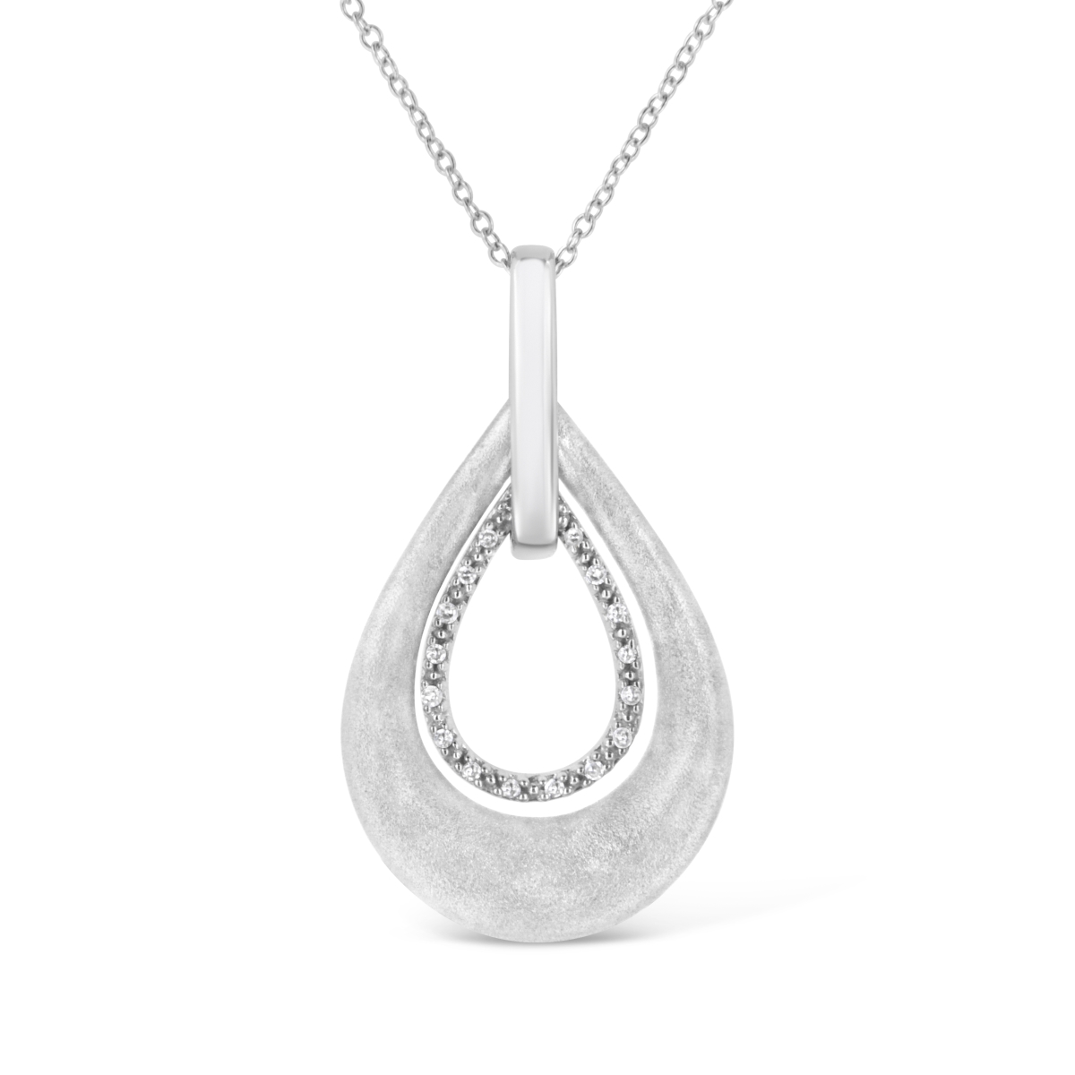 White .925 Sterling Silver Prong-Set Diamond Accent Fashion Double Drop Design 18 in. Pendant Necklace, I-J Color - I1-I2 Clarity