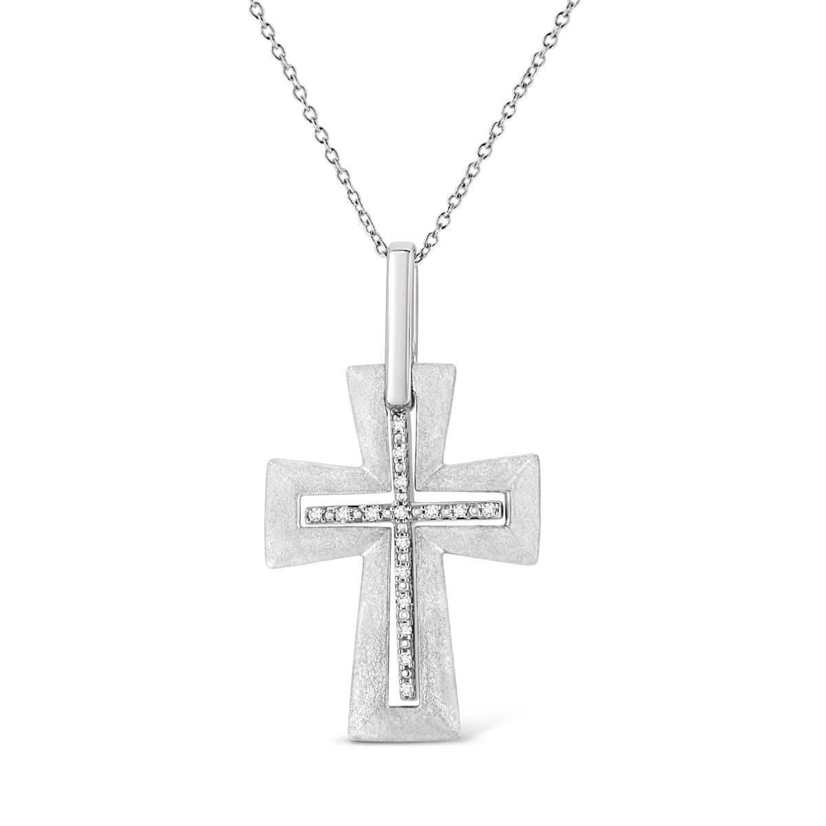 018415NASH White .925 Sterling Silver Prong-Set Diamond Accent Cross 18 in. Pendant Necklace, I-J Color - I1-I2 Clarity