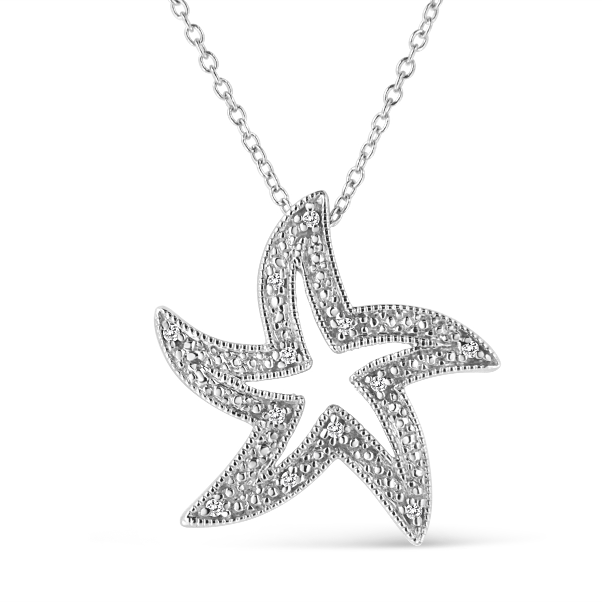 018416NASH White .925 Sterling Silver Prong-Set Diamond Accent Starfish 18 in. Pendant Necklace, I-J Color - I1-I2 Clarity
