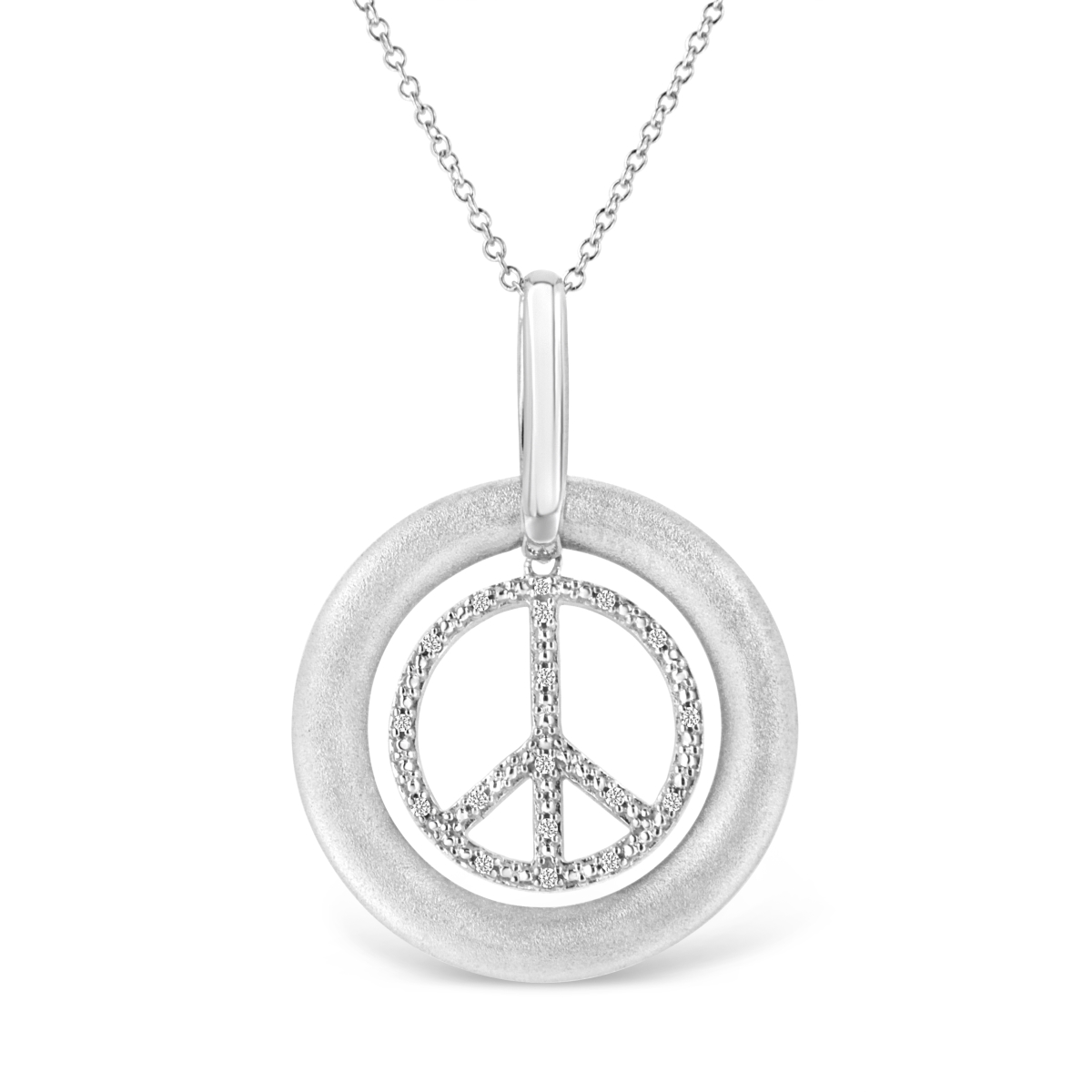018417NASH White Matte Finish .925 Sterling Silver Diamond Accent Dancing Peace Sign 18 in. Pendant Necklace, I-J Color - I1-I2 Clarity