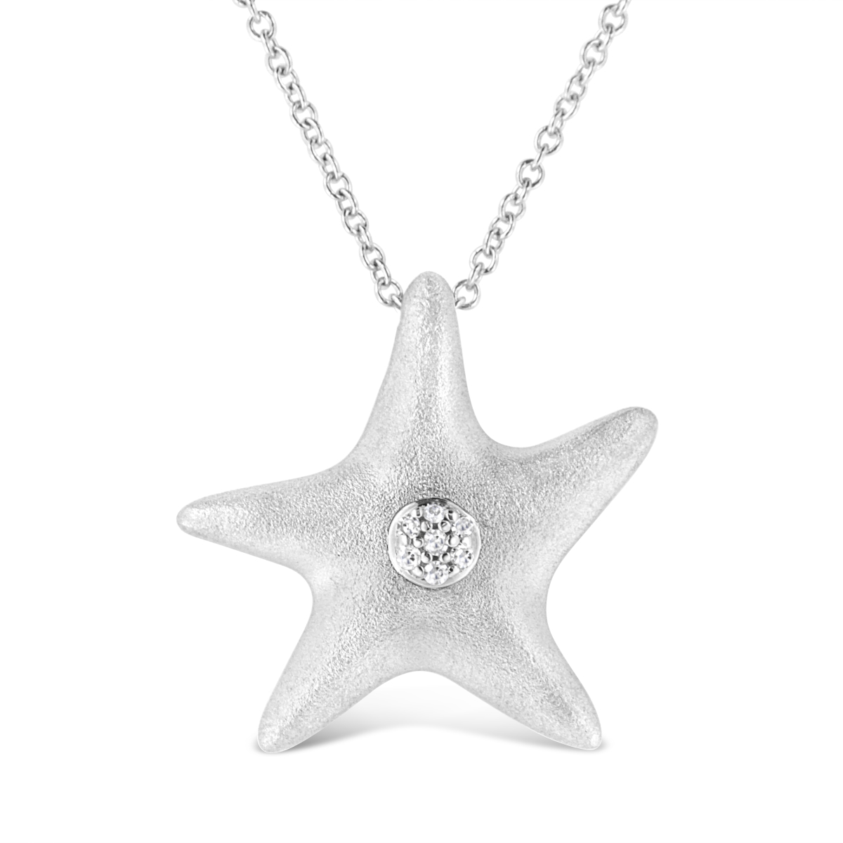 018418NASH White .925 Sterling Silver Prong-Set Diamond Accent Starfish Pendant Necklace, I-J Color - I1-I2 Clarity - Size 18 in.