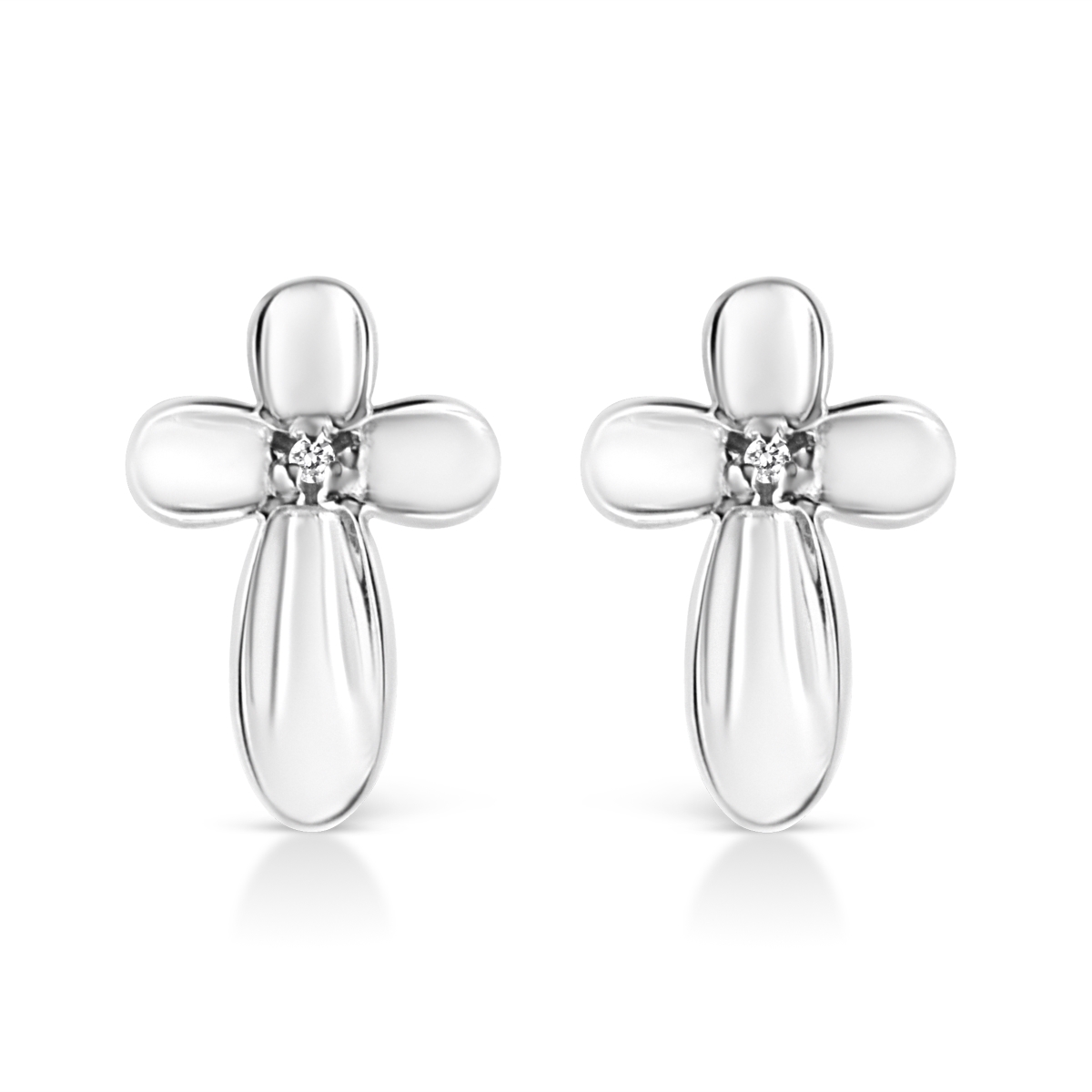 018420EASH White .925 Sterling Silver Prong Set Diamond Accent Floral Cross Stud Earring, I-J Color - I1-I2 Clarity