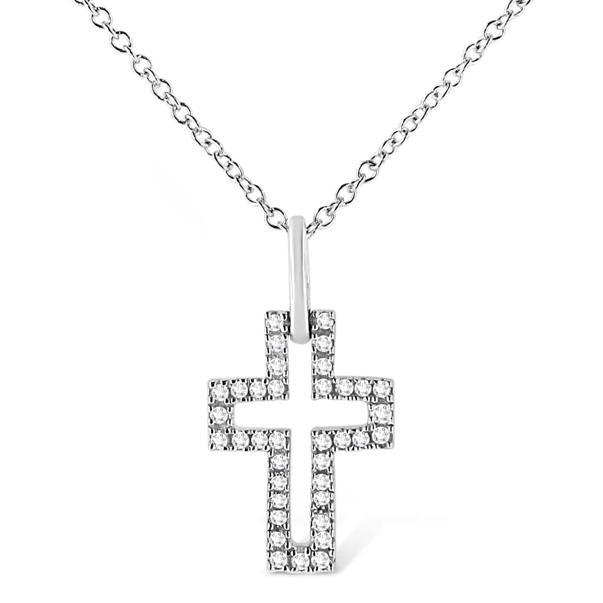 018424NASH White .925 Sterling Silver 0.1 CTTW Pave-Set Round-Cut Diamond Open Cross 18 in. Pendant Necklace, I-J Color - I1-2 Clarity