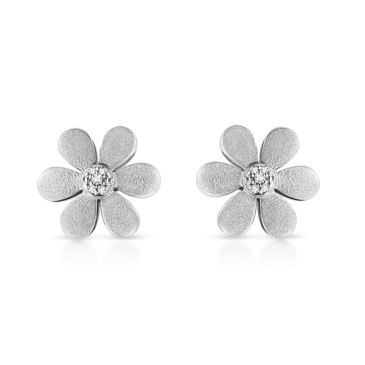 White Matte Finished .925 Sterling Silver Diamond Accent Flower Hoop Stud Earring, I-J Color - I1-I2 Clarity