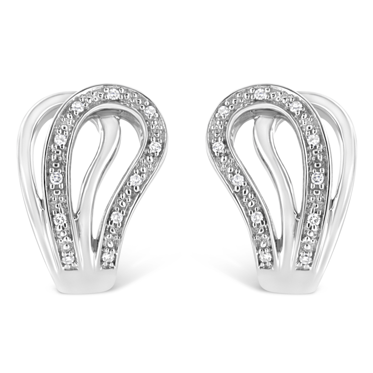 018431EASH White .925 Sterling Silver Pave-Set Diamond Accent Horseshoe Hoop Earring, I-J Color - I1-I2 Clarity