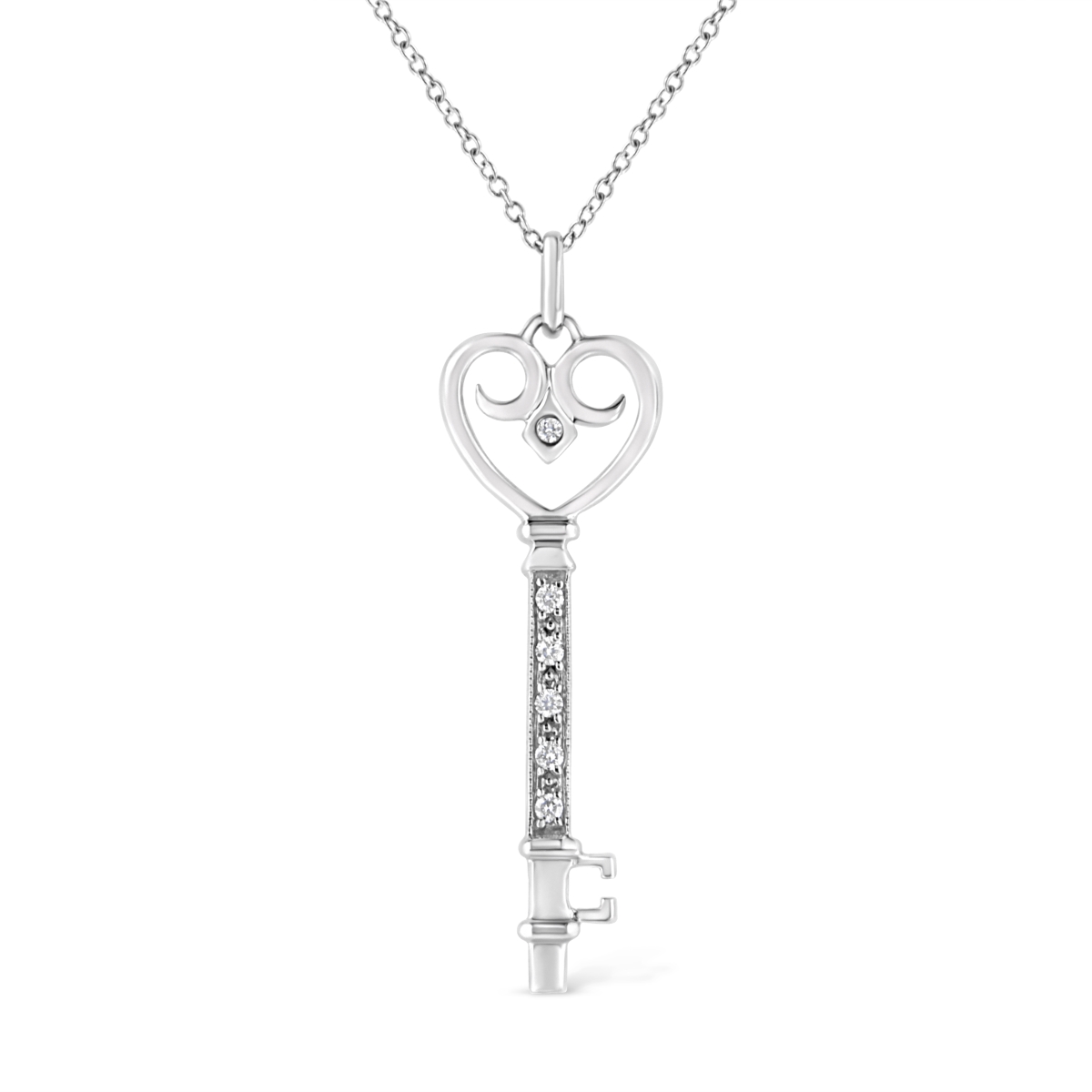 018432NASH White .925 Sterling Silver Pave & Bezel-Set Diamond Accent Key 18 in. Heart & Lock Pendant Necklace, K-L Color - I1-I2 Clarity