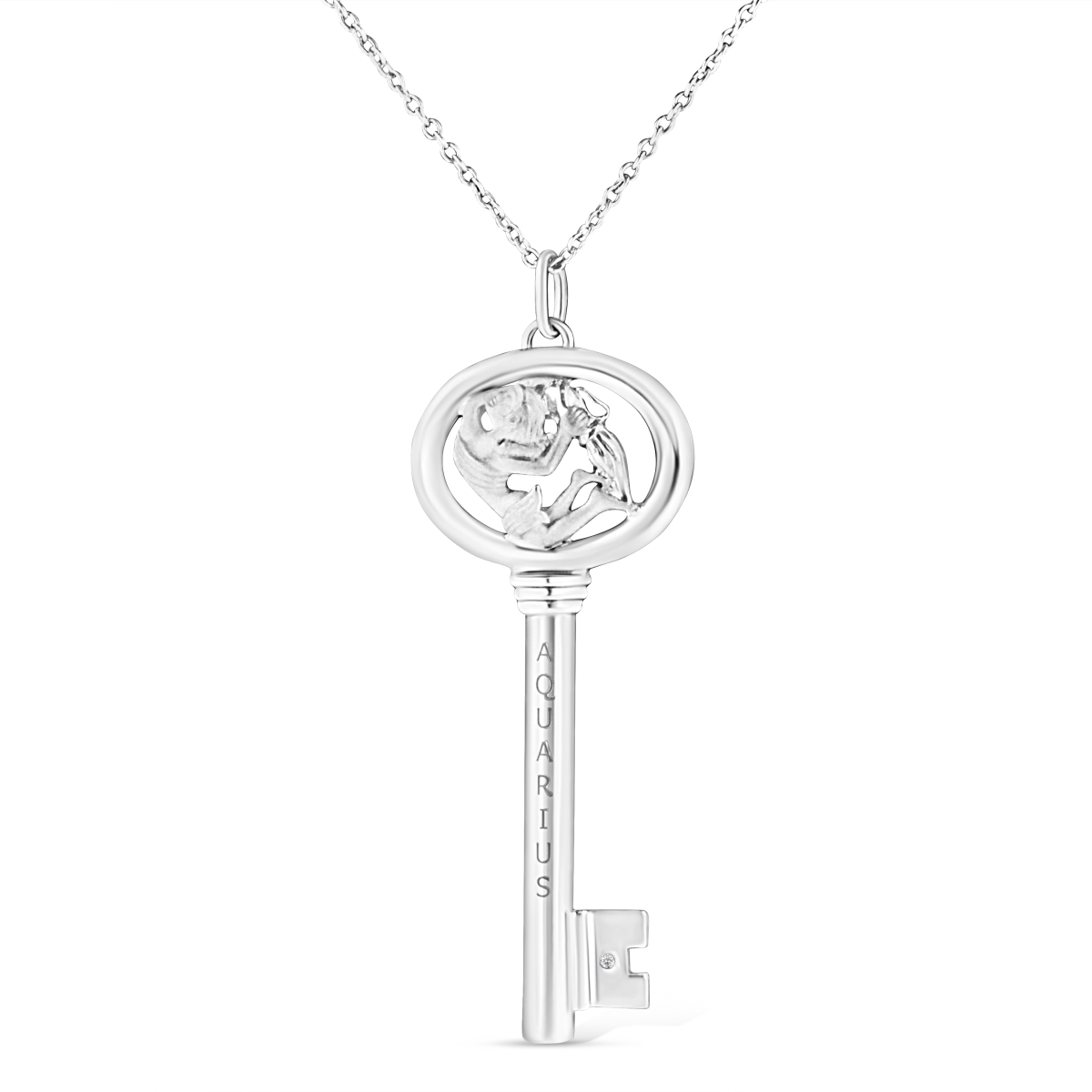 018433NASH White .925 Sterling Silver Diamond Accent Aquarius Zodiac Key 18 in. Pendant Necklace, K-L Color - I1-I2 Clarity