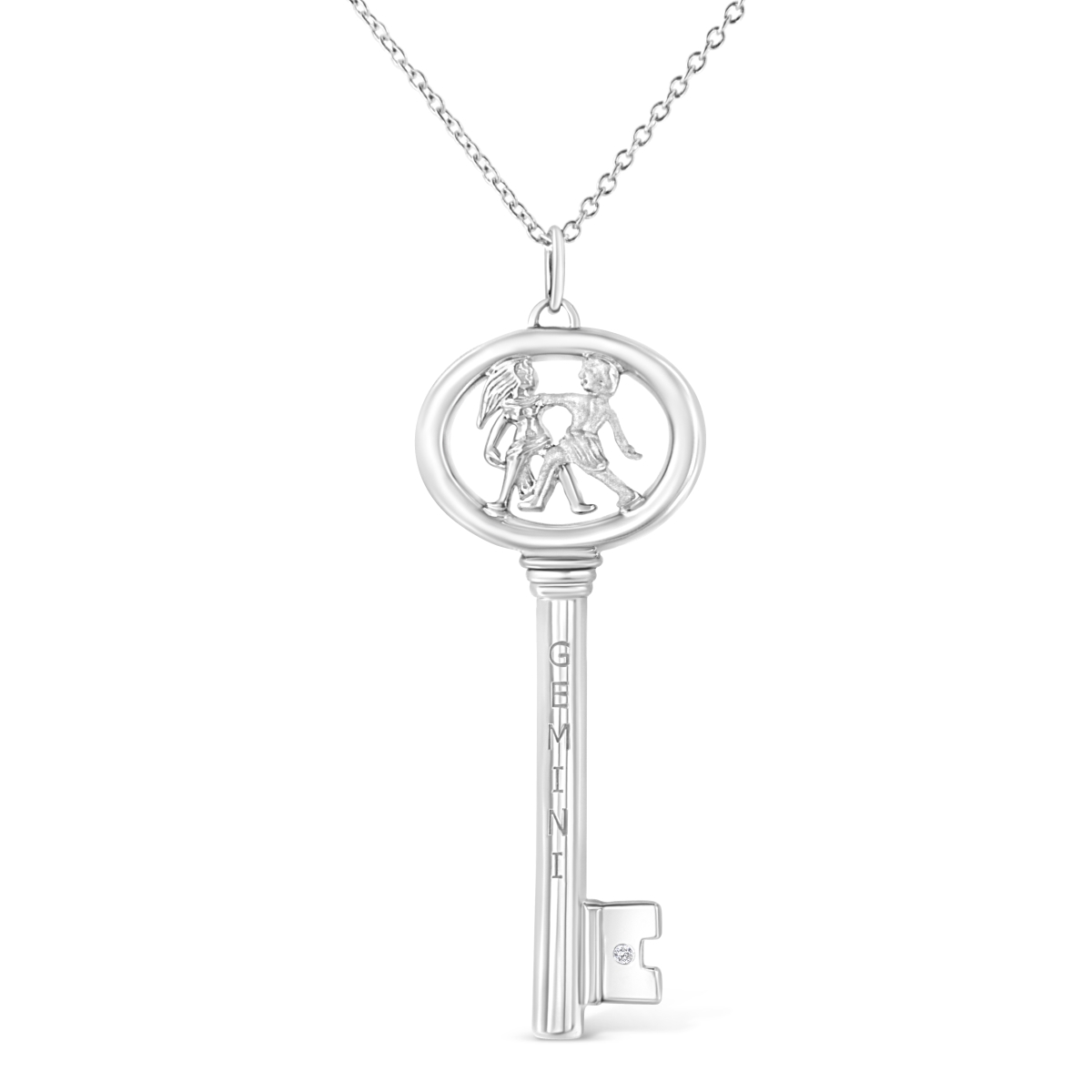 018437NASH White .925 Sterling Silver Diamond Accent Gemini Zodiac Key 18 in. Pendant Necklace, K-L Color - I1-I2 Clarity
