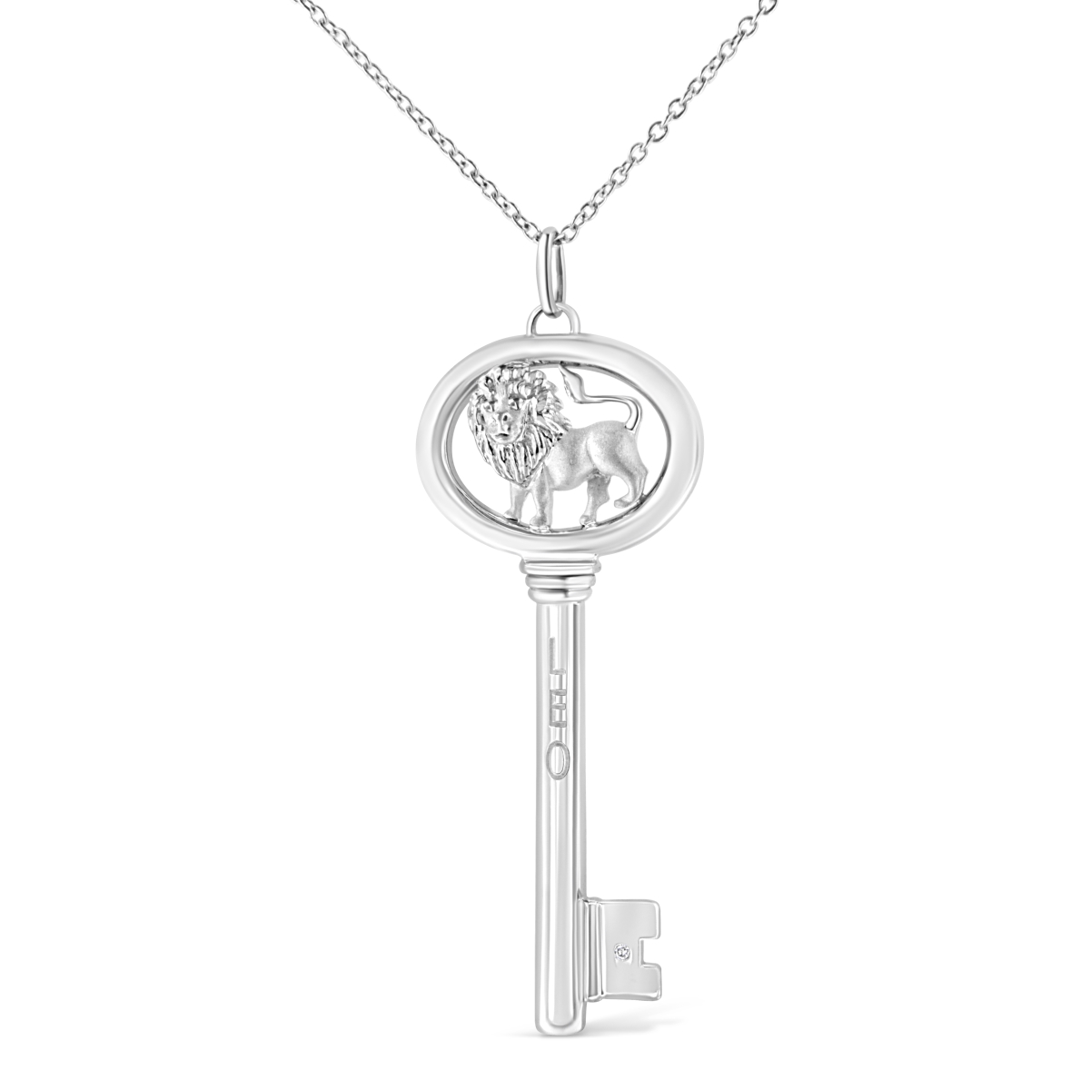 018438NASH White .925 Sterling Silver Diamond Accent Leo Zodiac Key 18 in. Pendant Necklace, K-L Color - I1-I2 Clarity