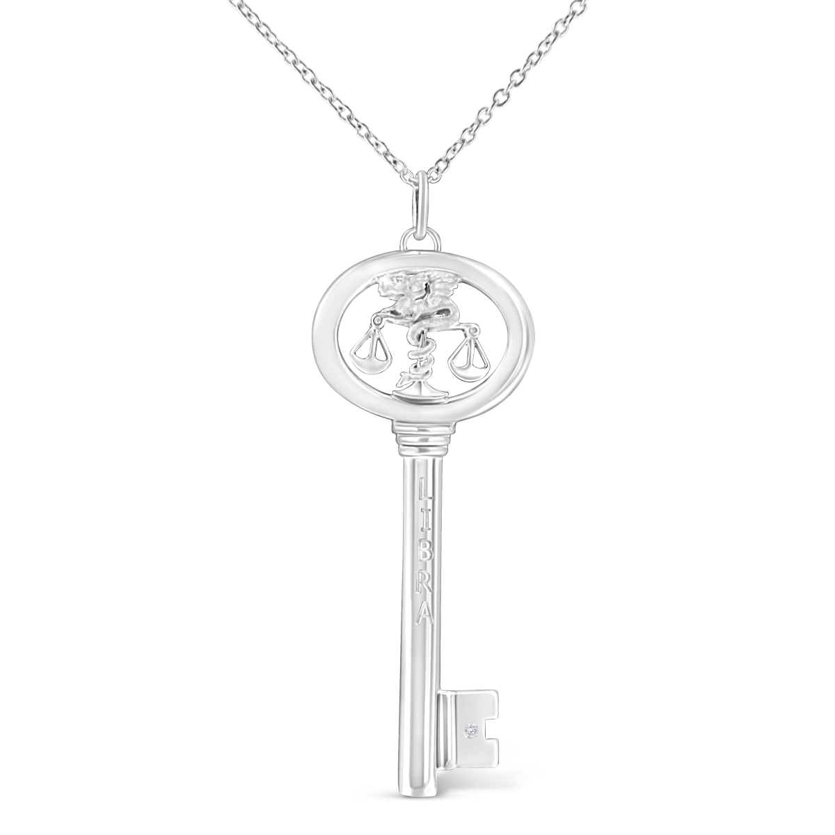 018439NASH White .925 Sterling Silver Diamond Accent Libra Zodiac Key 18 in. Pendant Necklace, K-L Color - I1-I2 Clarity