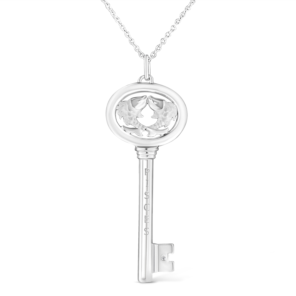 018440NASH White .925 Sterling Silver Diamond Accent Pisces Zodiac Key 18 in. Pendant Necklace, K-L Color - I1-I2 Clarity
