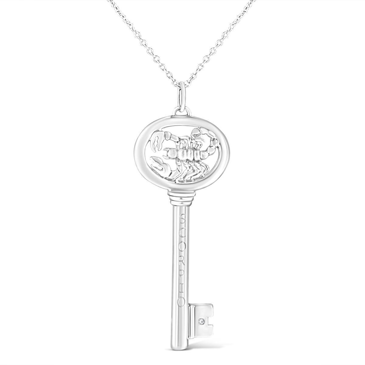 White .925 Sterling Silver Diamond Accent Scorpio Zodiac Key 18 in. Pendant Necklace, K-L Color - I1-I2 Clarity