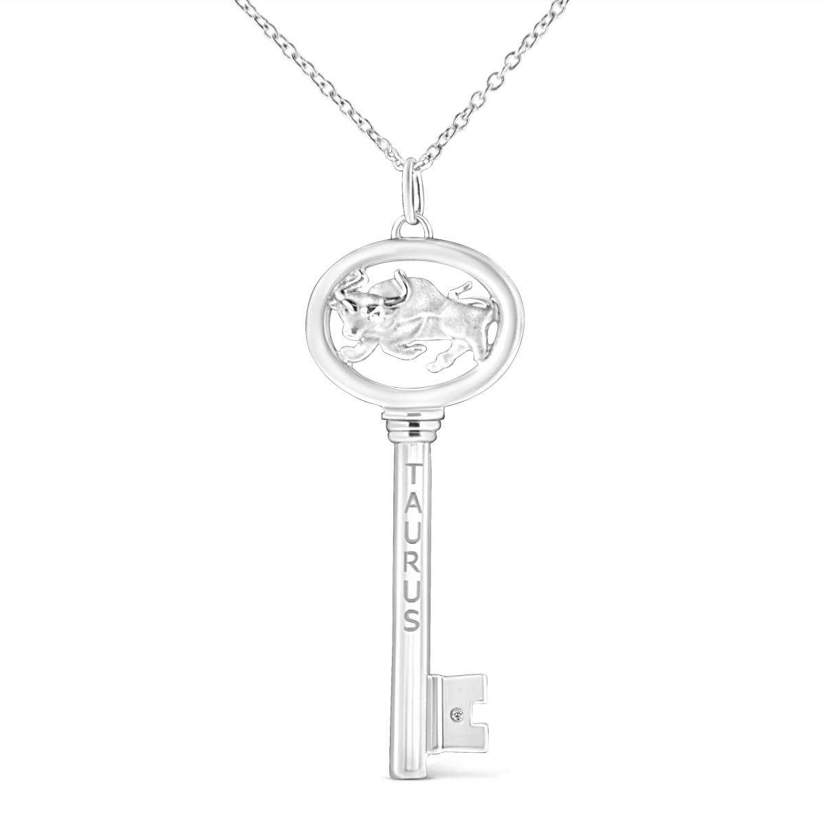 018443NASH White .925 Sterling Silver Diamond Accent Taurus Zodiac Key 18 in. Pendant Necklace, K-L Color - I1-I2 Clarity