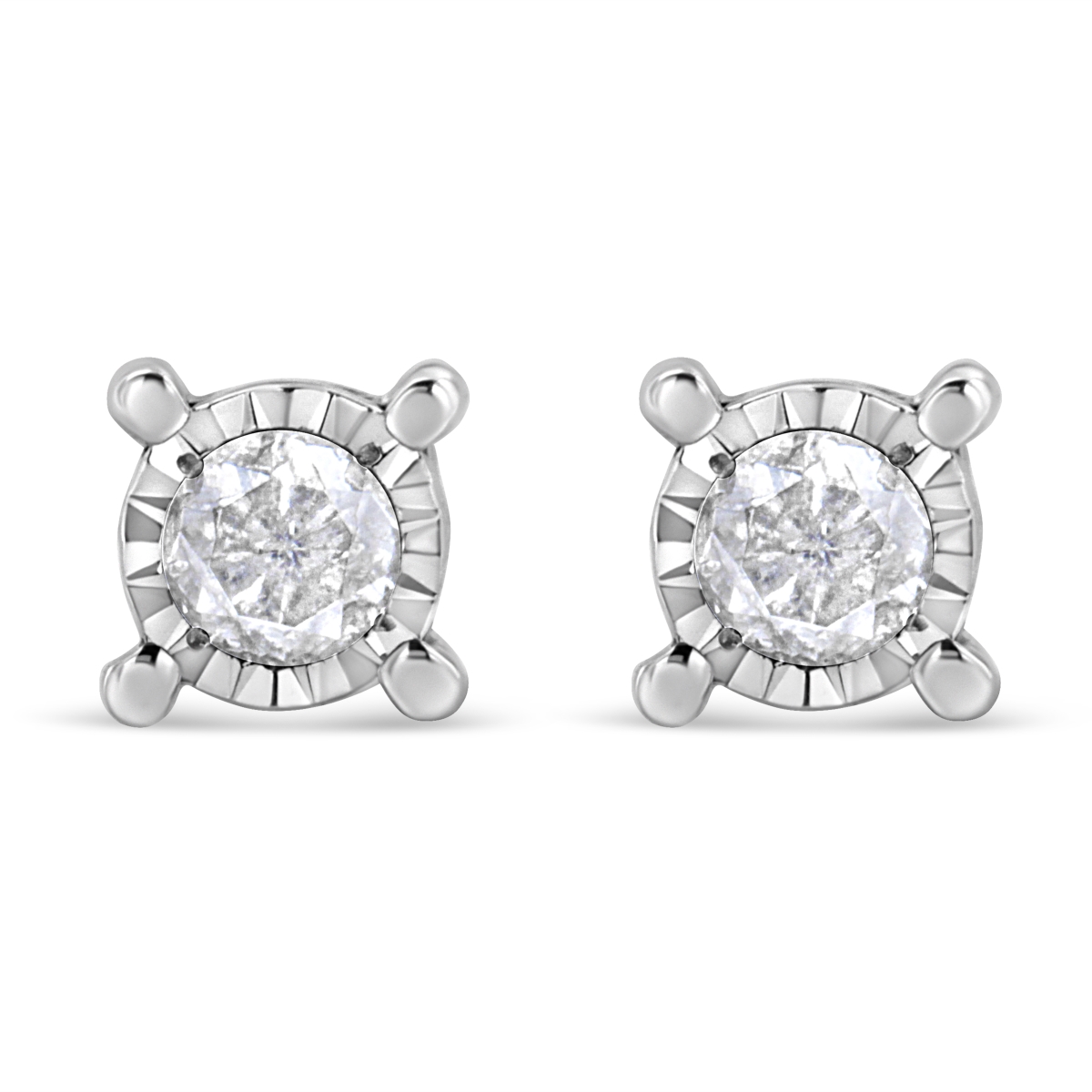 018457EWDM White .925 Sterling Silver 1.0 CTTW Round Brilliant-Cut Diamond Miracle-Set Solitaire Stud Earrings, H-I Color - I2-I3 Clarity