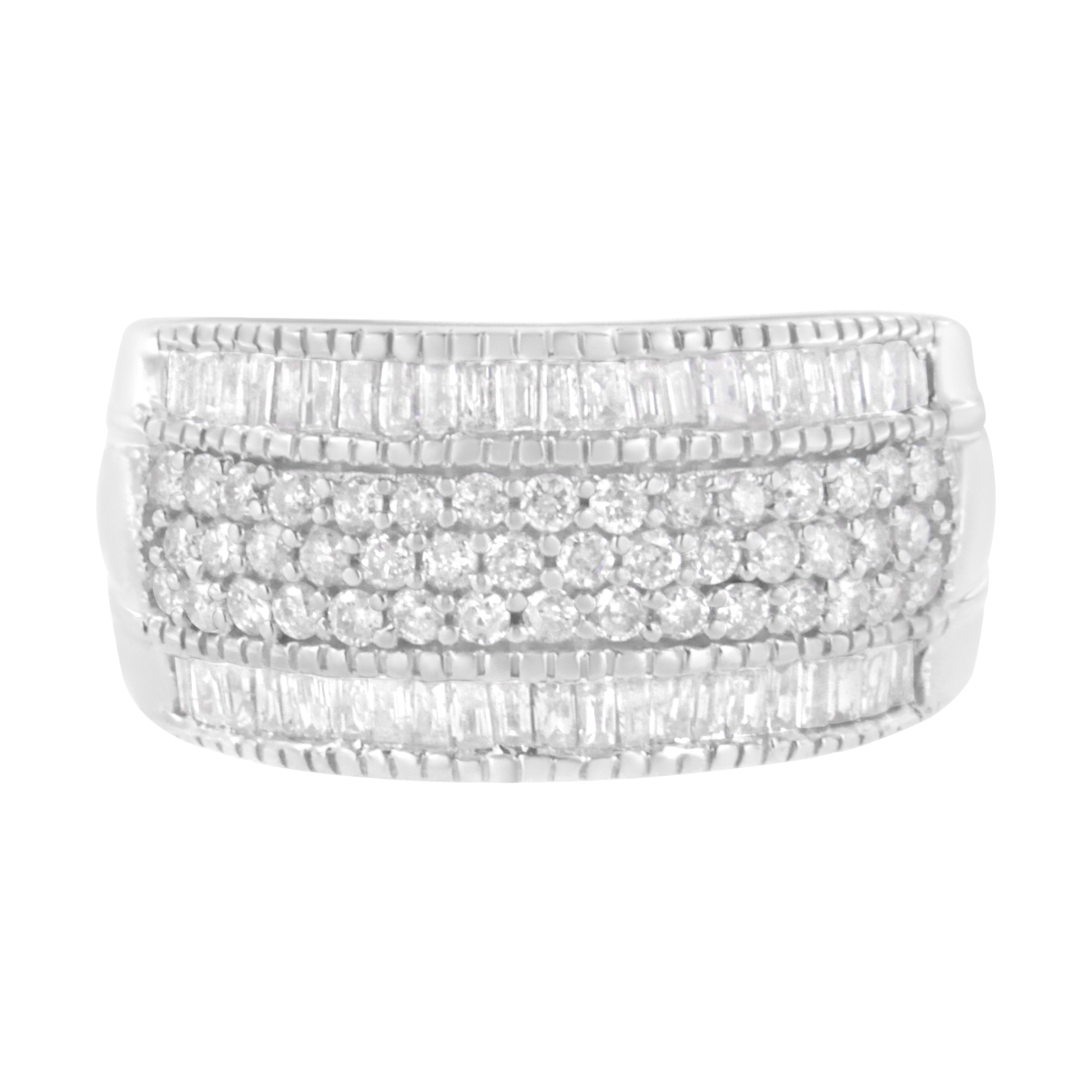 Picture of Infinite Jewels 018472R900 White .925 Sterling Silver 1 CTTW Multi-Row Round & Baguette-Cut Diamond Modern Band Ring&#44; I2-I3 Clarity - H-I Color - Size 9