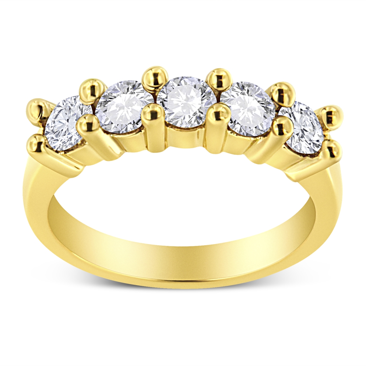 14K Yellow Gold Plated .925 Sterling Silver 1.0 CTTW Shared Prong-set Round Diamond 5 Stone Band Ring, J-K Color - I1-I2 Clarity - Size 7