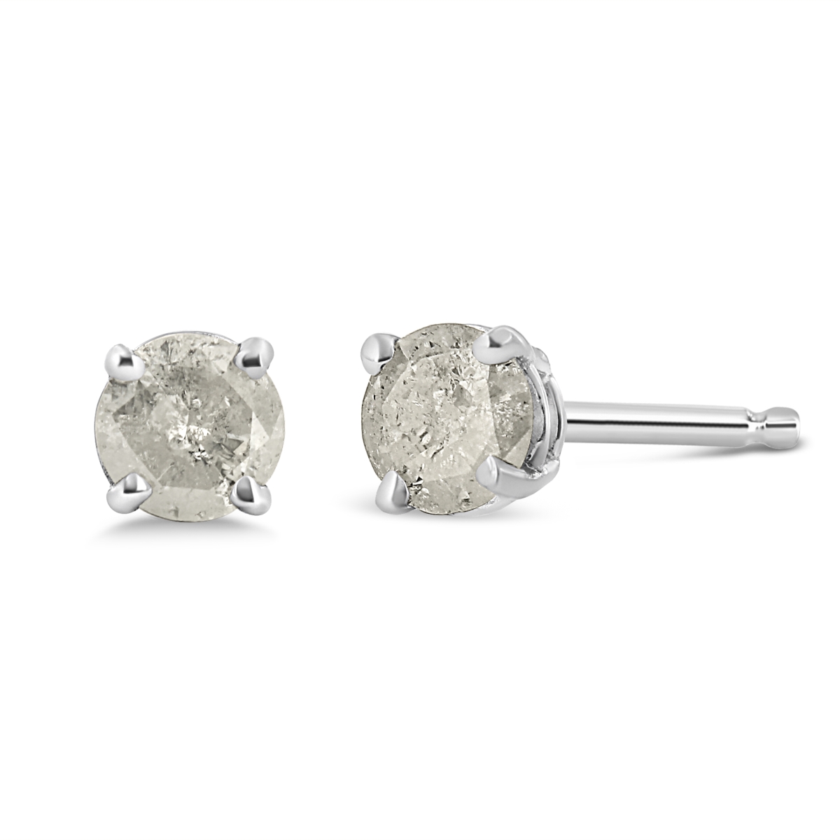 018586EWDM White .925 Sterling Silver 0.75 CTTW 4-Prong Round-cut Salt & Pepper Diamond Classic Stud Earrings, H-I Color - I3 Clarity