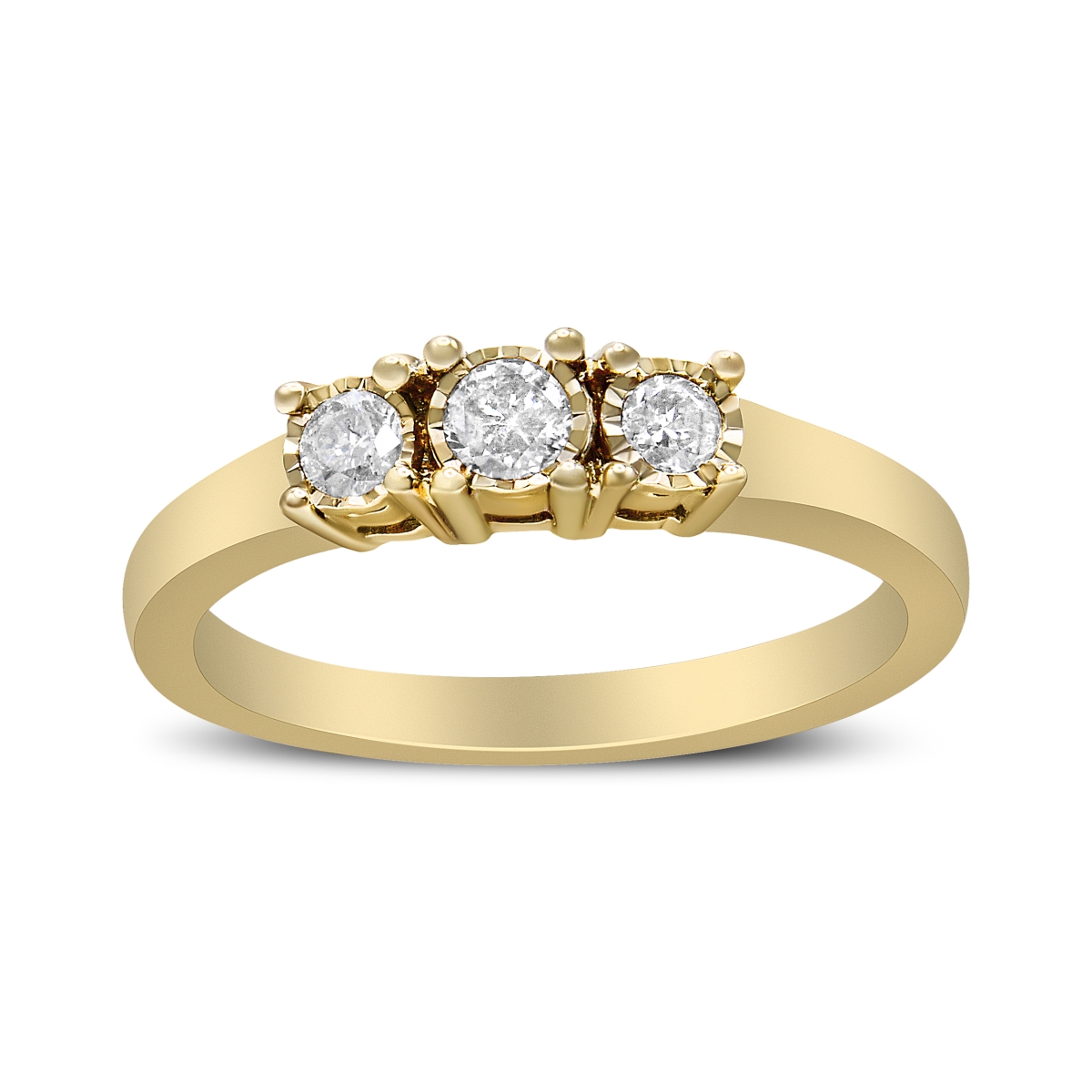 018606R700 14K Yellow Gold Plated .925 Sterling Silver 0.25 CTTW Diamond 3 Stone Illusion Plate Ring, J-K Color - I1-I2 Clarity - Size 7