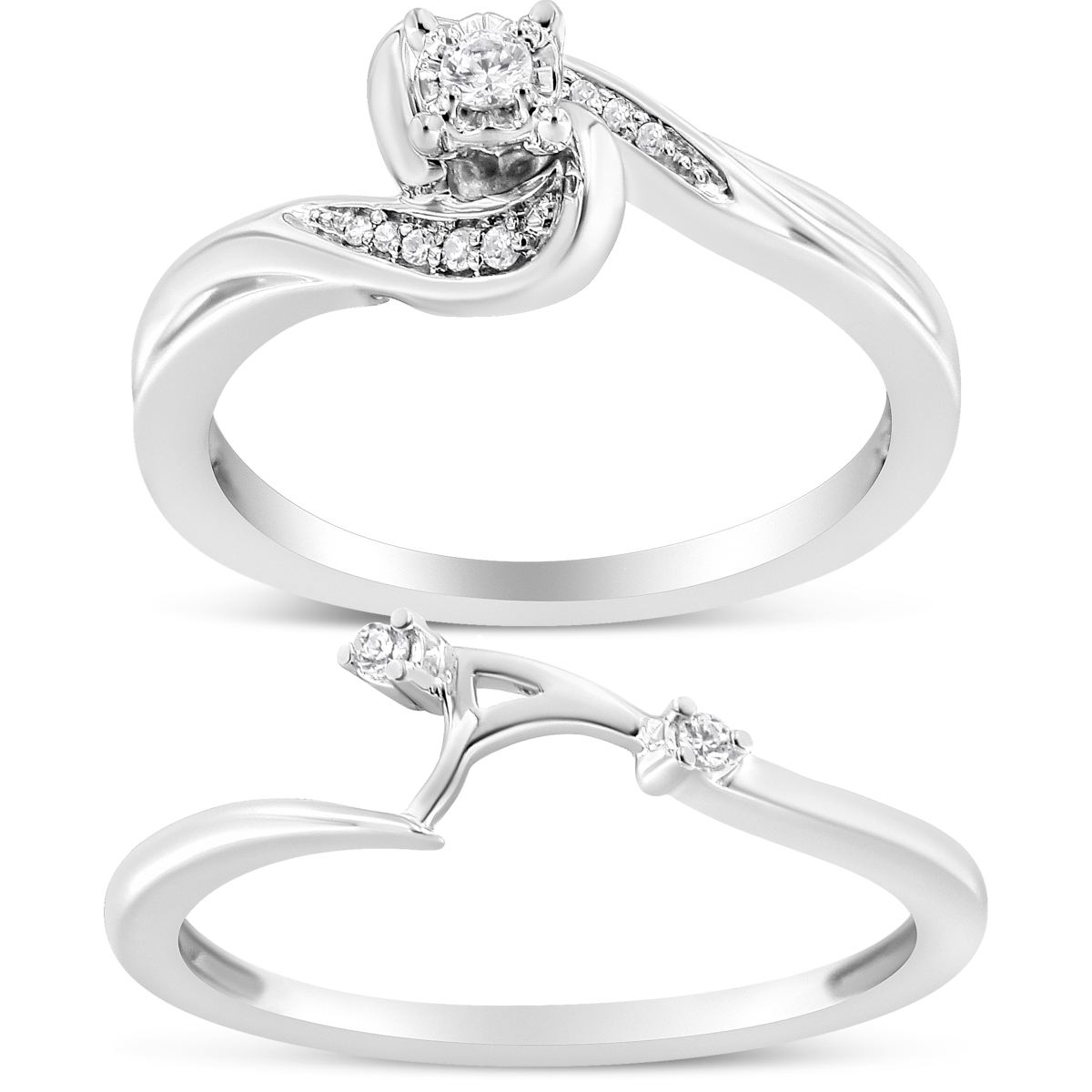 Picture of Infinite Jewels 021490R900 White .925 Sterling Silver 0.1 CTTW Diamond Swirl & Bypass Bridal Set Ring & Band&#44; I-J Color - I3 Clarity - Size 9