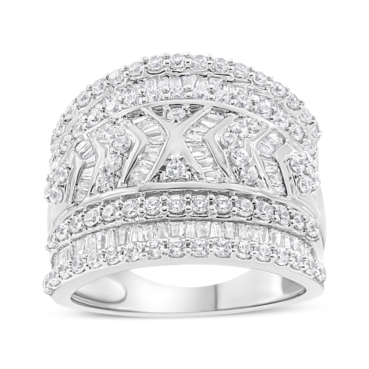 White .925 Sterling Silver 2.0 CTTW Diamond Edge Multi-Row Ring Band, J-K Color - I3 Clarity - Ring Size 6
