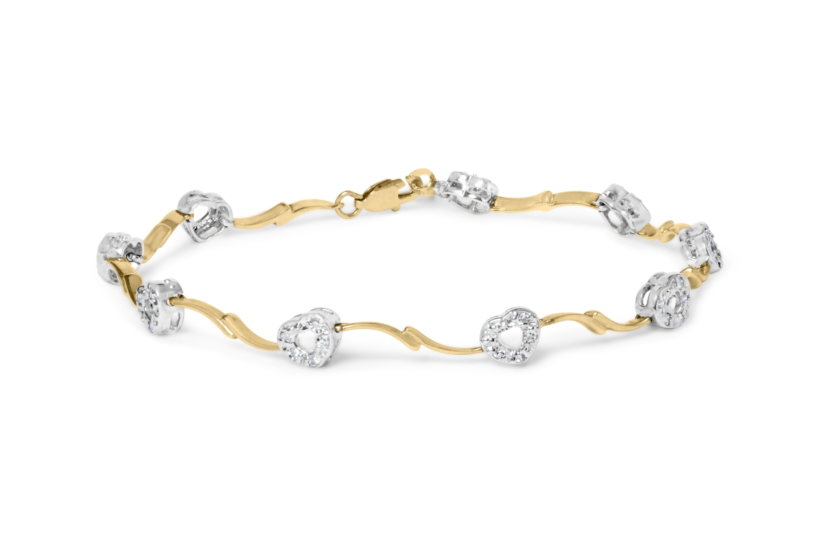 Picture of Infinite Jewels 61-6155TDM White & Yellow 10k Two-Tone Gold 0.33 CTTW Diamond Pave Set Heart S-Link 7.25 in. Bracelet&#44; I-J Color - I2-I3 Clarity