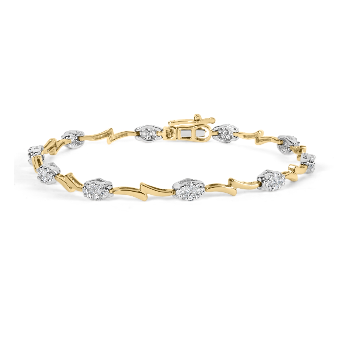 Picture of Infinite Jewels 61-6923TDM 10K White & Yellow Gold 1.00 CTTW Diamond Oval Shaped Cluster Link Bracelet&#44; I-J Color - SI2-I1 Clarity - 7 in.