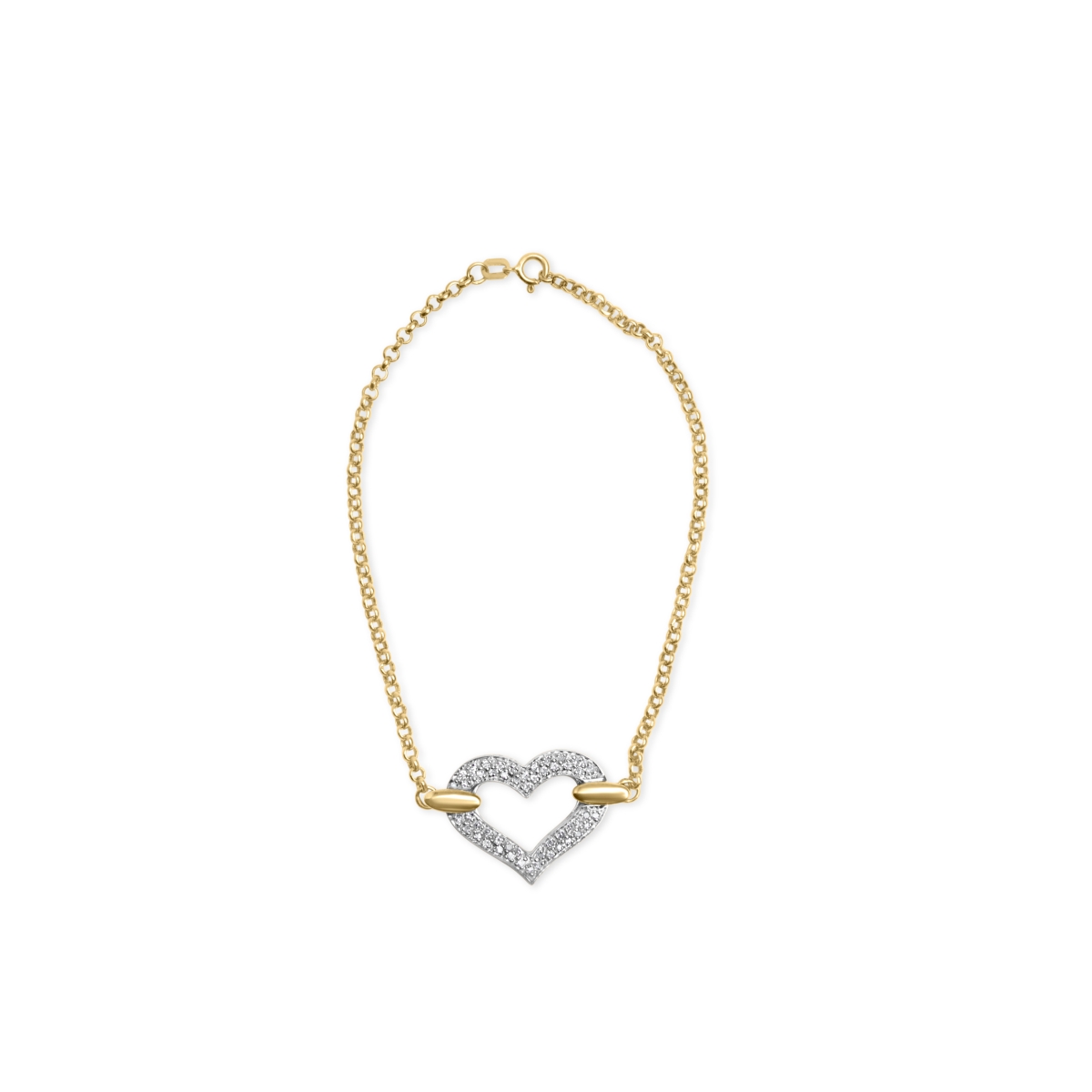 Picture of Infinite Jewels 61-7265TDM 10K Two Tone Gold 0.25 CTTW Diamond Encrusted Heart Charm 7 in. Bracelet&#44; H-I Color - I1-I2 Clarity