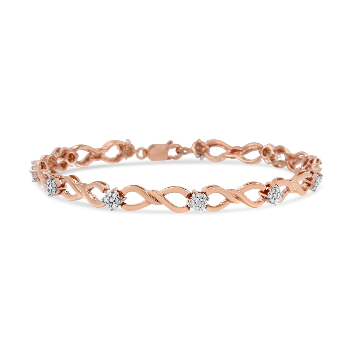61-7785RDM 10K Rose Gold 0.50 CTTW Diamond Cluster & Infinity Weave Link Bracelet, H-I Color - I2-I3 Clarity - Size 7 in.