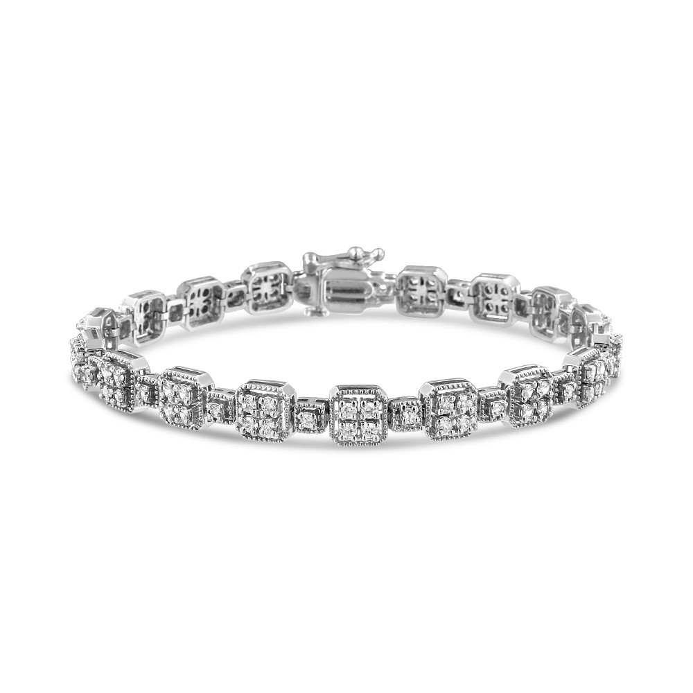 10K White Gold 2.0 CTTW Diamond Square Link Bracelet, J-K Color - I2-I3 Clarity - Size 7.25 in.