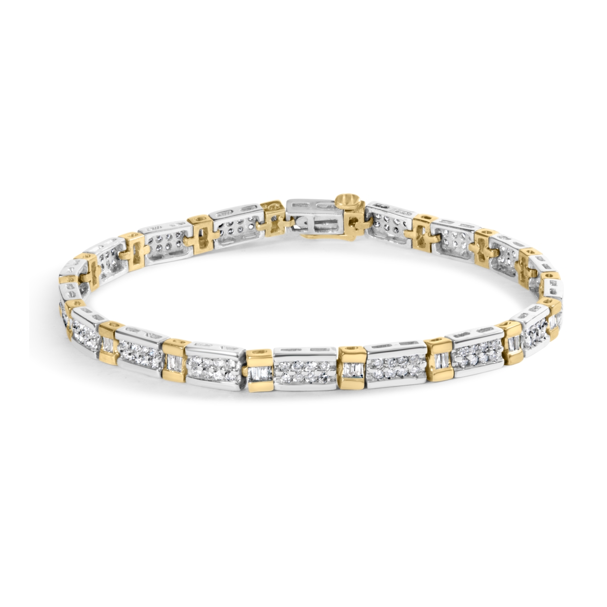 Picture of Infinite Jewels 64-4819TDM White & Yellow 14K Two-Tone 2.00 CTTW Round-Cut & Baguette-Cut Diamond Bar Link 7 in. Bracelet&#44; I-J Color - SI2-I1 Clarity
