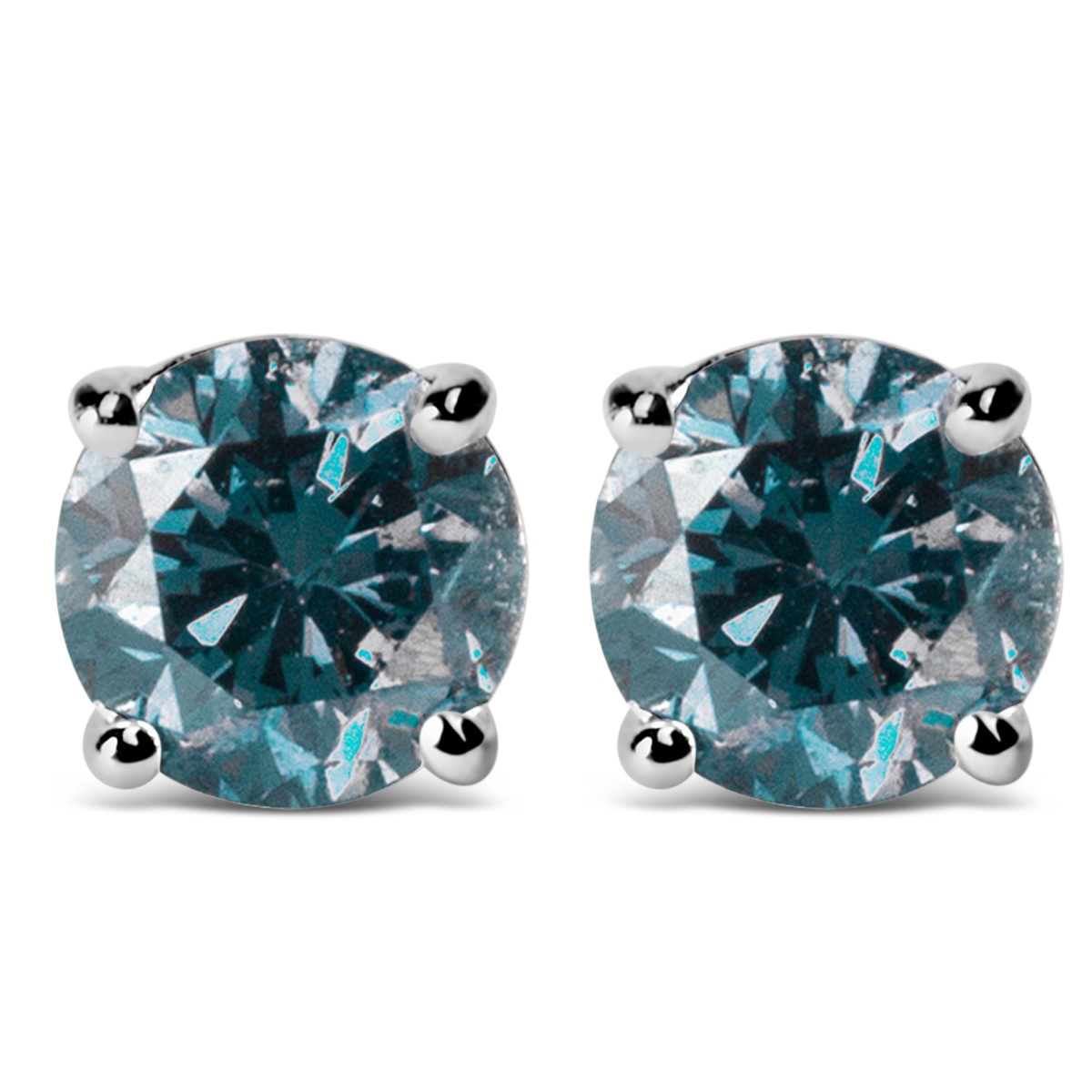 14K White Gold 3.00 CTTW Round Brilliant-Cut Lab Grown Blue Diamond Classic 4-Prong Stud Earrings with Screw Backs, Blue Color - VS1-VS2 Clarity -  Precious Stone, PR4423473