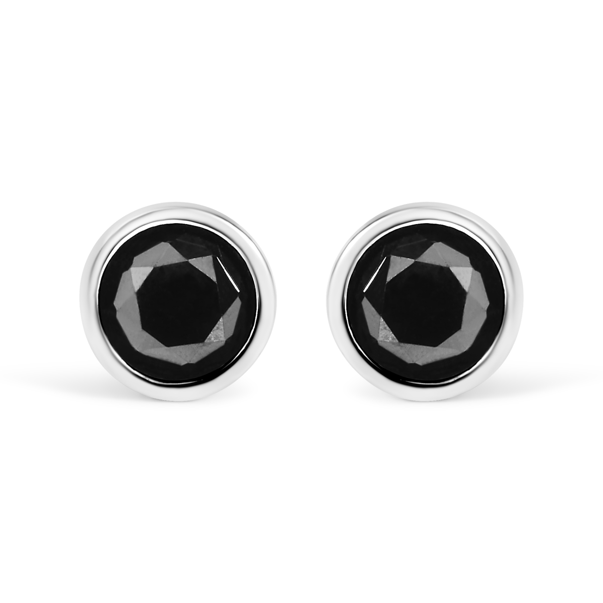 14K White Gold 4.00 CTTW Round Brilliant-Cut Black Diamond Bezel-Set Stud Earrings with Screw Backs, Fancy Color-Enhanced - I2-I3 Clarity