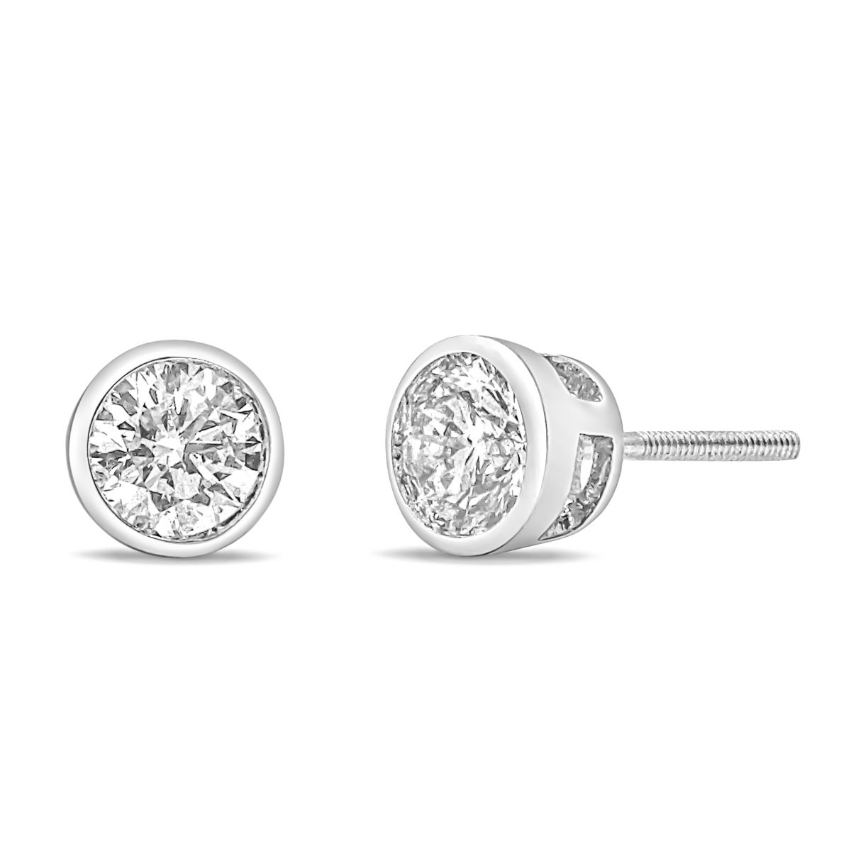 74-6007WLD 14K White Gold 1.0 CTTW Lab Grown Diamond Screw-Back Classic Bezel Solitaire Stud Earrings, G-H Color - VS2-SI1 Clarity