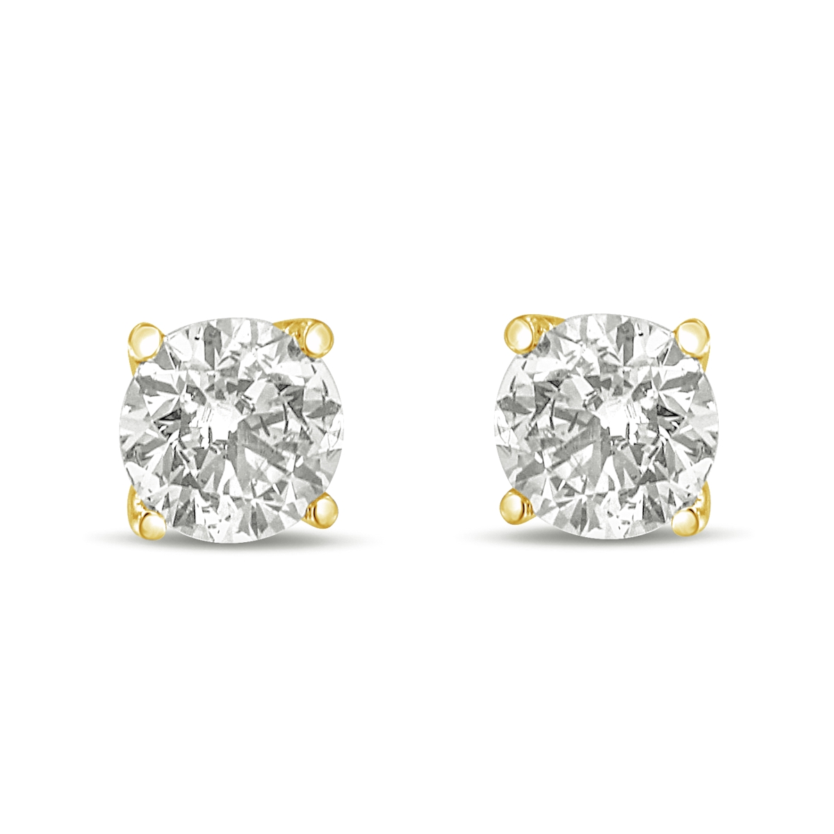 14K Yellow Gold 1.0 CTTW Round Brilliant Cut Lab Grown White Diamond 4-Prong Classic Solitaire Stud Earrings, G-H Color - VVS2-VS1 Clarity