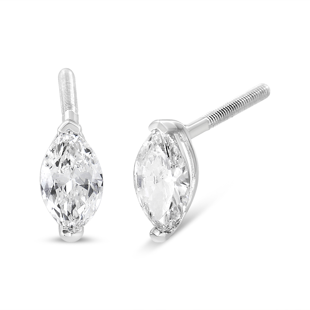 74-6120WLD 14K White Gold 0.50 CTTW 2 Prong Set Marquise Solitaire Lab Grown Diamond Stud Earrings, F-G Color - VS2-SI1 Clarity