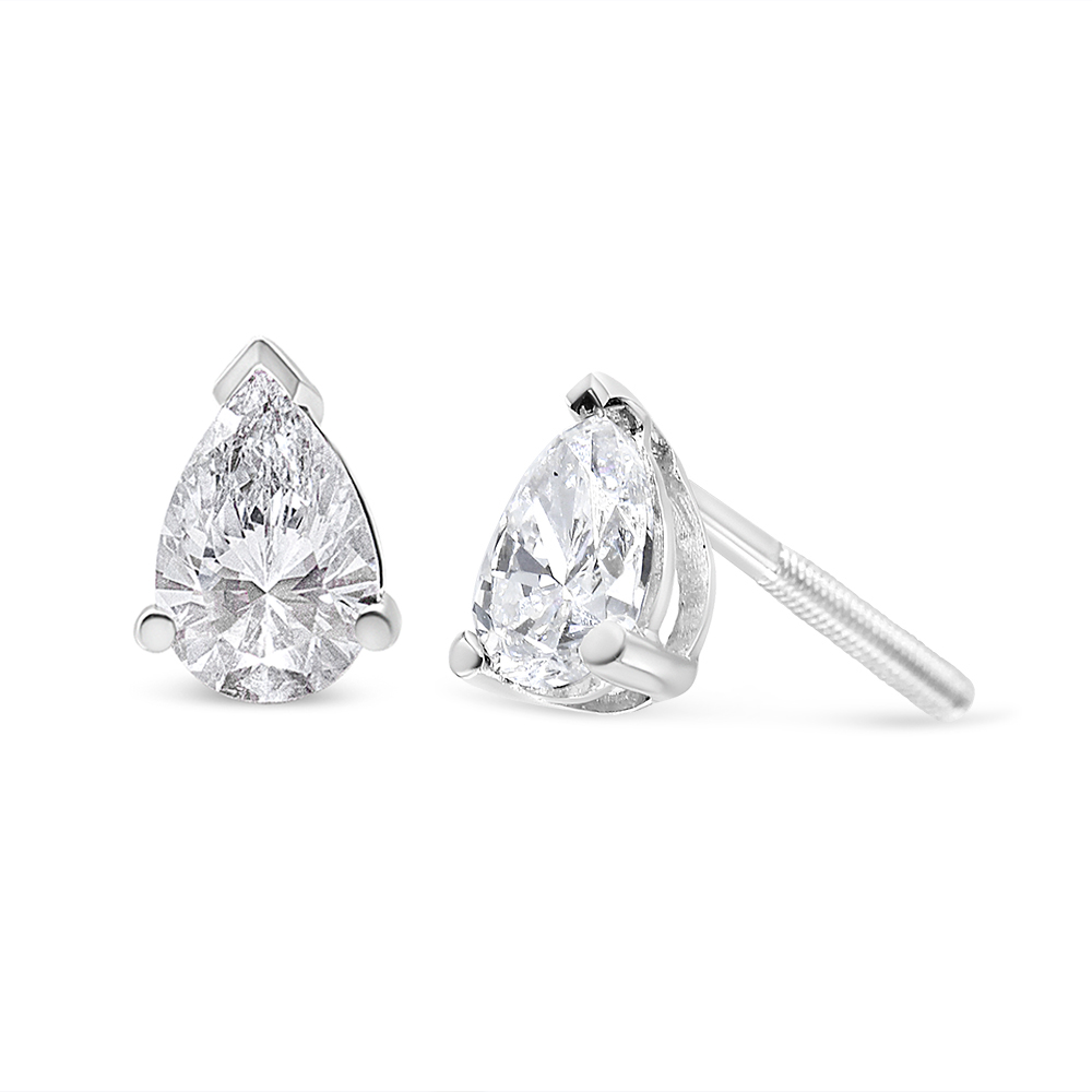 74-6124WLD 14K White Gold 1.0 CTTW Pear Shape Solitaire Lab Grown Diamond Stud Earrings, F-G Color - VS2-SI1 Clarity