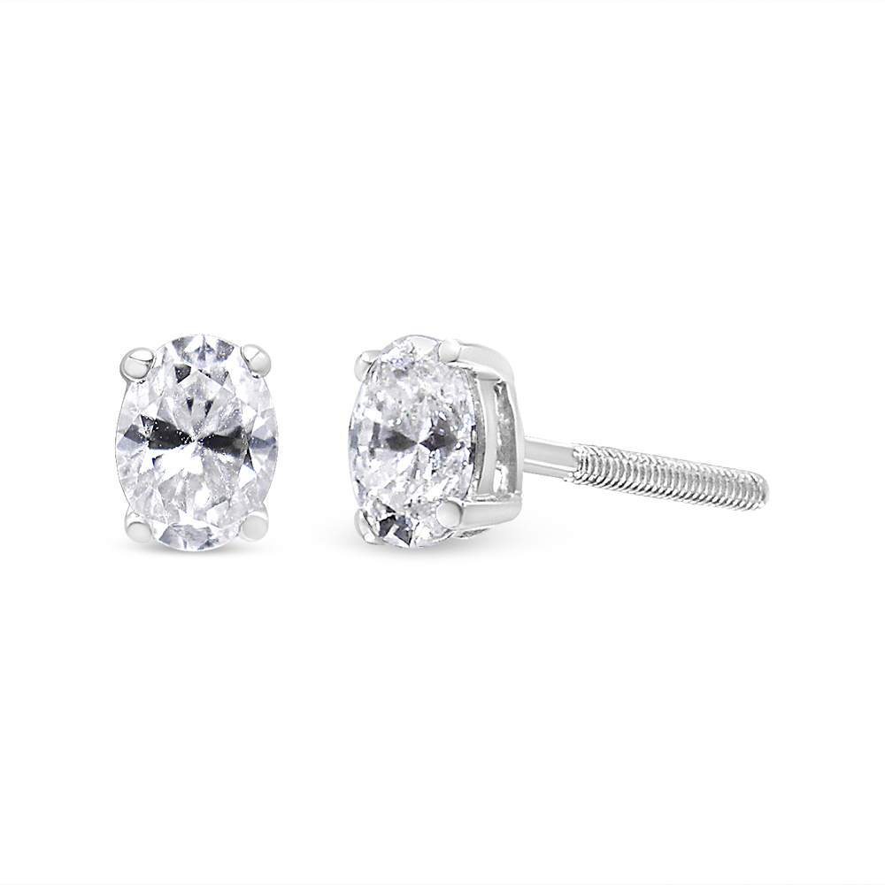 74-6129WLD 14K White Gold 0.50 CTTW Lab Grown Oval Solitaire Diamond Stud Earrings, F-G Color - VS2-SI1 Clarity